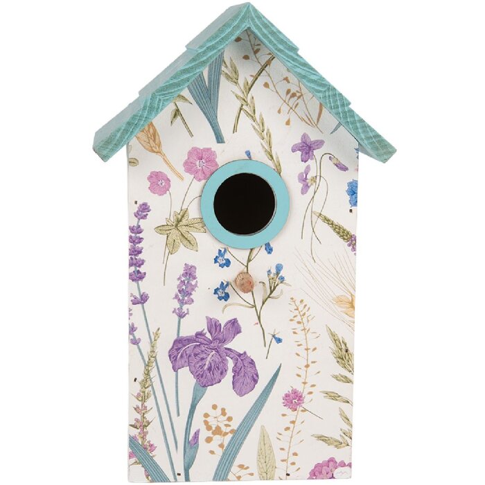 Casa para pájaros Clayre & Eef 6H2451 15x10x22 cm Blanco-Turquesa