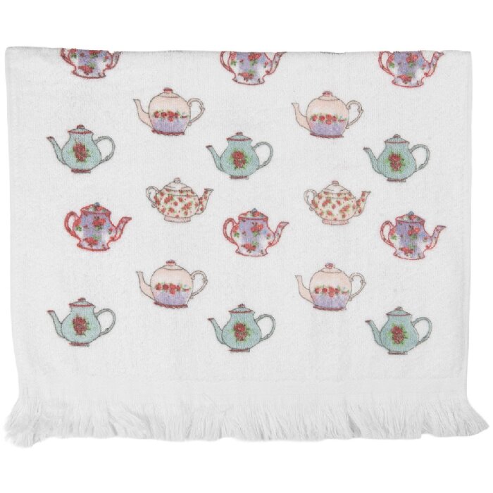 Toalla de invitado Clayre & Eef CT035 40x66 cm Blanco con detalle azul