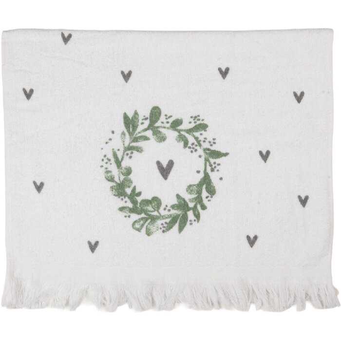 Toalla de Invitado Clayre & Eef CTLNL 40x66 cm Blanco con Verde