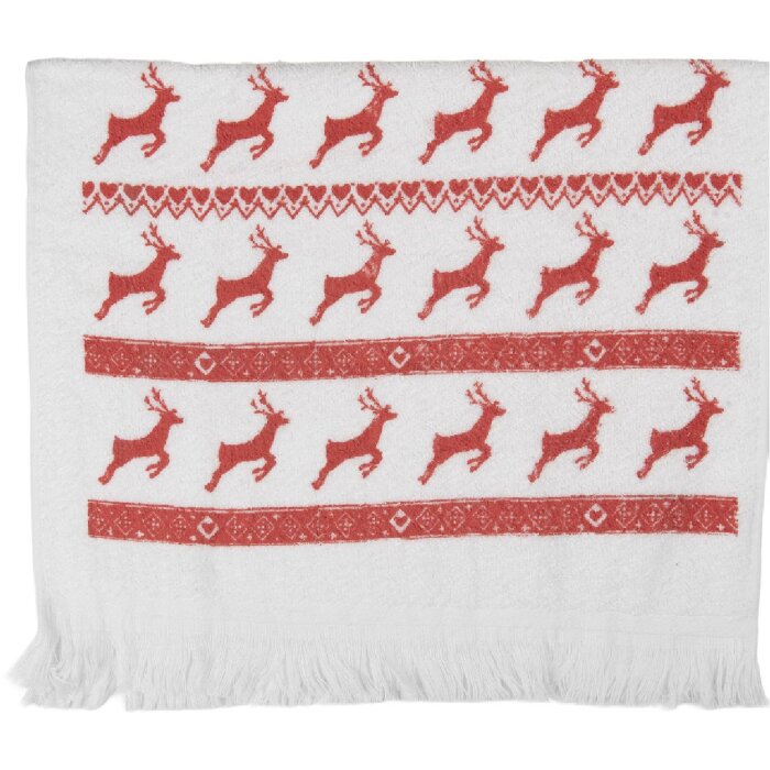 Toalla de invitado Clayre & Eef CTNOC-1 40x66 cm Blanco con borde rojo
