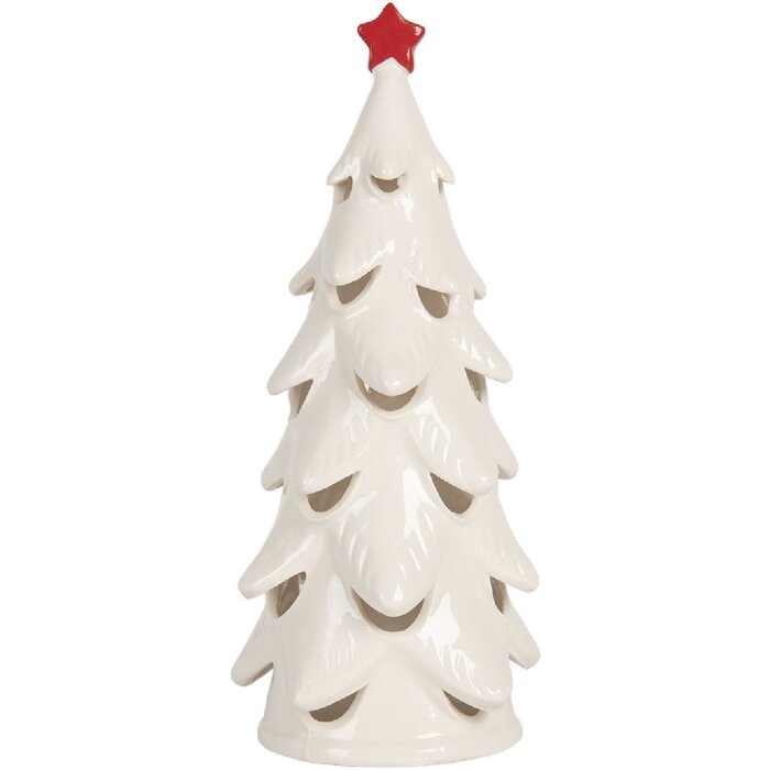 Árbol de Navidad decorativo con LED Clayre & Eef 6CE2178M Ø 11x25 cm Blanco/Rojo