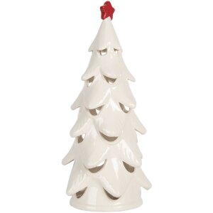 Árbol de Navidad decorativo con LED Clayre & Eef 6CE2178M Ø 11x25 cm Blanco/Rojo