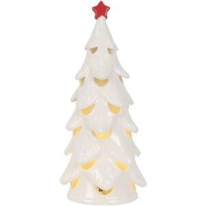 Árbol de Navidad decorativo con LED Clayre & Eef 6CE2178M Ø 11x25 cm Blanco/Rojo