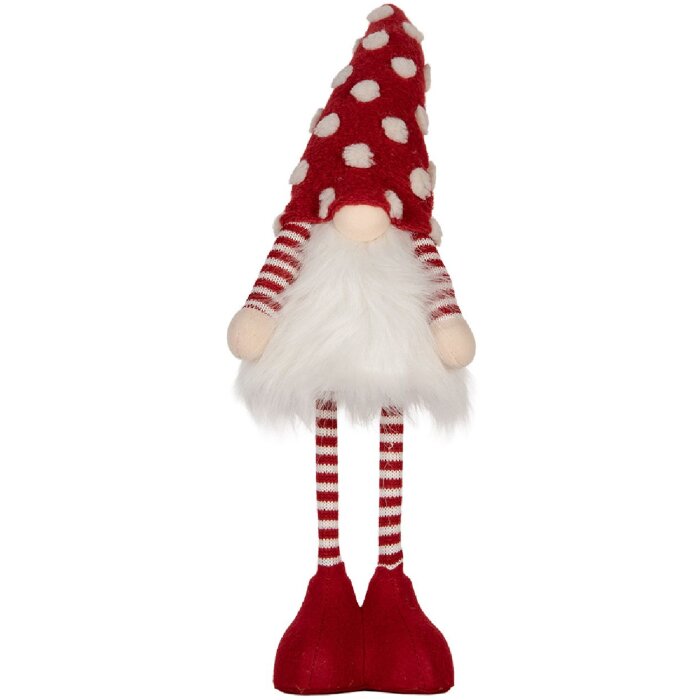 Clayre & Eef 66328 Decoración Gnomo con LED Rojo y Blanco 8x12x56 cm