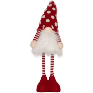 Clayre & Eef 66328 Decoración Gnomo con LED Rojo y Blanco 8x12x56 cm