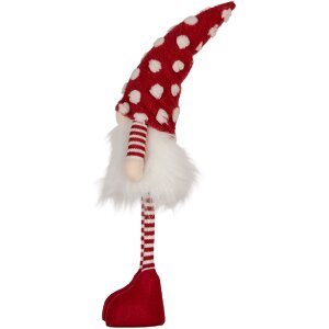 Clayre & Eef 66328 Decoración Gnomo con LED Rojo y Blanco 8x12x56 cm