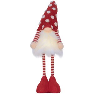 Clayre & Eef 66328 Decoración Gnomo con LED Rojo y Blanco 8x12x56 cm