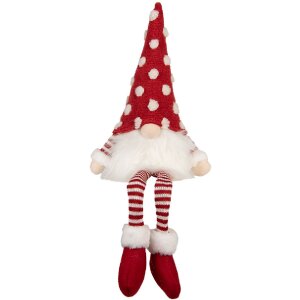 Clayre & Eef 66329 Decoración Gnomo con LED 16x12x32/60 cm Rojo Blanco