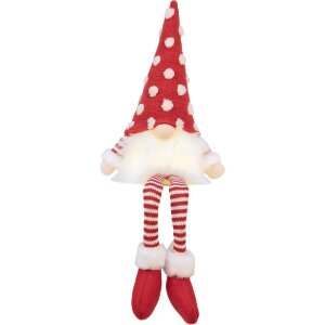 Clayre & Eef 66329 Decoración Gnomo con LED 16x12x32/60 cm Rojo Blanco