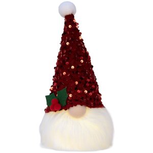 Clayre & Eef 66330 Decoración Gnomo con LED 10x10x25 cm / 3xAA