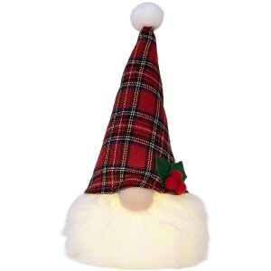 Clayre & Eef 66332 Decoración Gnomo con LED Rojo-Blanco 10x10x25 cm