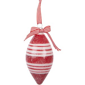 Adorno de Navidad Clayre & Eef 6GL5181 Rojo y Blanco Ø 6x13 cm