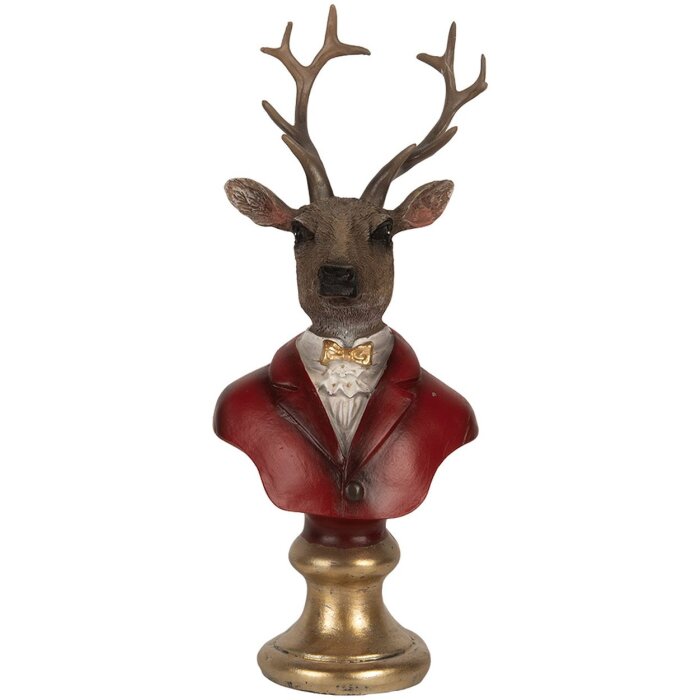 Busto decorativo de reno Clayre & Eef 6PR5518 10x9x19 cm Marrón y Rojo