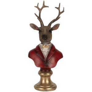 Busto decorativo de reno Clayre & Eef 6PR5518 10x9x19 cm Marrón y Rojo