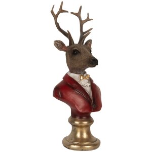 Busto decorativo de reno Clayre & Eef 6PR5518 10x9x19 cm Marrón y Rojo