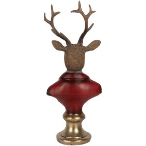 Busto decorativo de reno Clayre & Eef 6PR5518 10x9x19 cm Marrón y Rojo