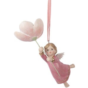Clayre & Eef 6PR5603 Adorno Colgante Ángel 7x5x13 cm Rosa Beige
