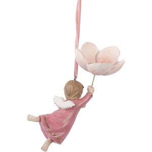 Clayre & Eef 6PR5603 Adorno Colgante Ángel 7x5x13 cm Rosa Beige