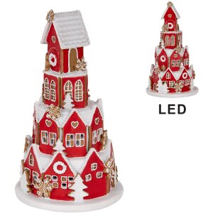 Casa Decorativa con LED Clayre & Eef 6PR5609 Ø 13x22 cm Rojo y Blanco
