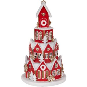 Casa Decorativa con LED Clayre & Eef 6PR5609 Ø 13x22 cm Rojo y Blanco