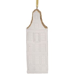 Clayre & Eef 6PR5611 Adorno Colgante Casa 4x4x11 cm Blanco
