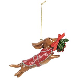 Clayre & Eef 6PR5632 Adorno Colgante Perro 12x2x4 cm Marrón Rojo