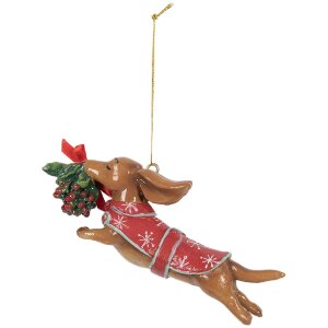 Clayre & Eef 6PR5632 Adorno Colgante Perro 12x2x4 cm Marrón Rojo