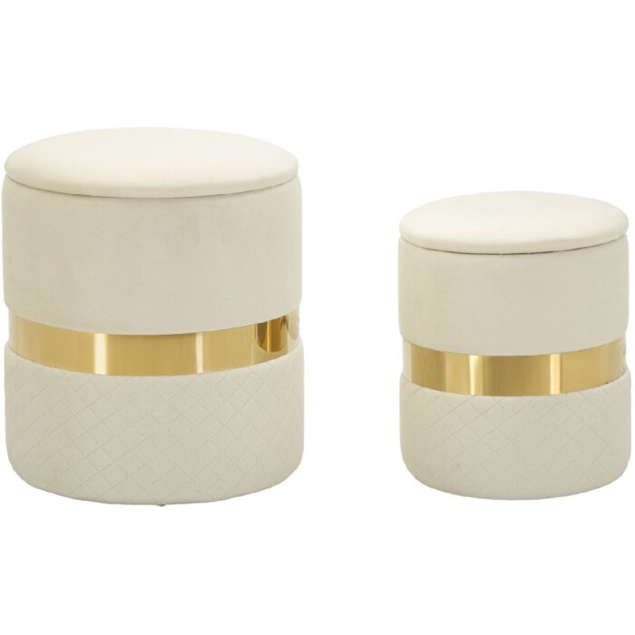 Mauro Ferretti Set de otomanas con almacenamiento Sheffild Ø 37x42 Ø 28x35 cm crema