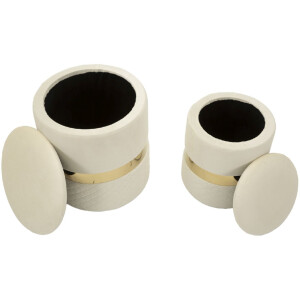 Mauro Ferretti Set de otomanas con almacenamiento Sheffild Ø 37x42 Ø 28x35 cm crema