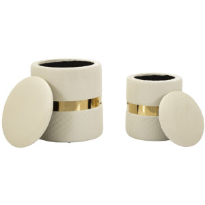 Mauro Ferretti Set de otomanas con almacenamiento Sheffild Ø 37x42 Ø 28x35 cm crema