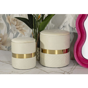 Mauro Ferretti Set de otomanas con almacenamiento Sheffild Ø 37x42 Ø 28x35 cm crema