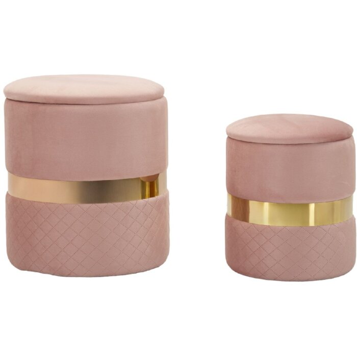 Mauro Ferretti Set de otomanas con almacenamiento Sheffild, rosa, 2 piezas Ø 37x42 Ø 28x35 cm