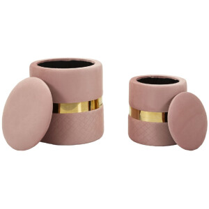 Mauro Ferretti Set de otomanas con almacenamiento Sheffild, rosa, 2 piezas Ø 37x42 Ø 28x35 cm
