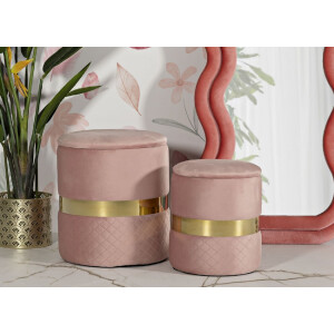 Mauro Ferretti Set de otomanas con almacenamiento Sheffild, rosa, 2 piezas Ø 37x42 Ø 28x35 cm