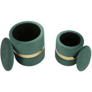 Juego de otomanas con almacenamiento Sheffild, verde, 2 piezas Ø 37x42 Ø 28x35 cm
