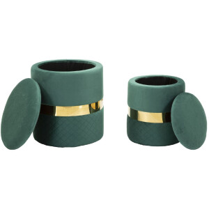 Juego de otomanas con almacenamiento Sheffild, verde, 2 piezas Ø 37x42 Ø 28x35 cm