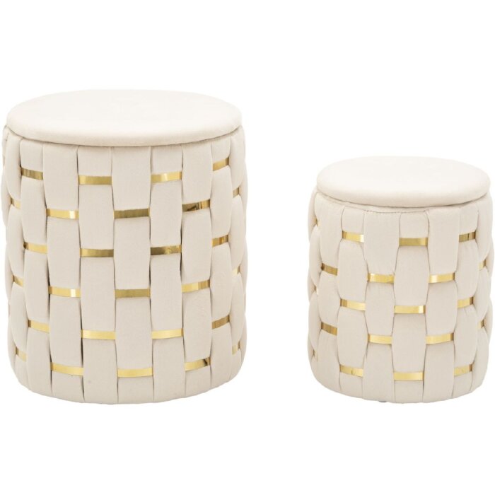 Mauro Ferretti Set de taburetes con almacenamiento Shanty Ø 37x42 Ø 28x35 cm crema