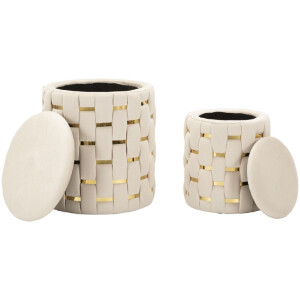 Mauro Ferretti Set de taburetes con almacenamiento Shanty Ø 37x42 Ø 28x35 cm crema
