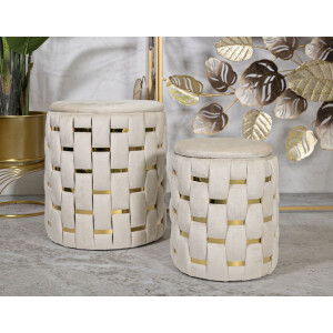 Mauro Ferretti Set de taburetes con almacenamiento Shanty Ø 37x42 Ø 28x35 cm crema