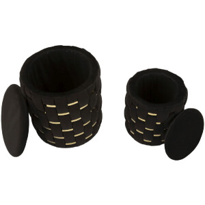 Juego de otomanas con almacenamiento Shanty, negro, 2 piezas Ø 37x42 Ø 28x35 cm