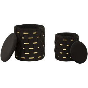Juego de otomanas con almacenamiento Shanty, negro, 2 piezas Ø 37x42 Ø 28x35 cm