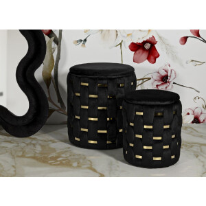 Juego de otomanas con almacenamiento Shanty, negro, 2 piezas Ø 37x42 Ø 28x35 cm