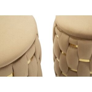 Conjunto de otomanas con almacenamiento Shanty, color dorado, 2 piezas Ø 37x42 cm y Ø 28x35 cm