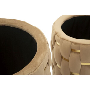 Conjunto de otomanas con almacenamiento Shanty, color dorado, 2 piezas Ø 37x42 cm y Ø 28x35 cm