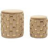 Conjunto de otomanas con almacenamiento Shanty, color dorado, 2 piezas Ø 37x42 cm y Ø 28x35 cm