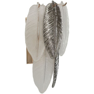Aplique de pared Leafy de vidrio y hierro plateado blanco...