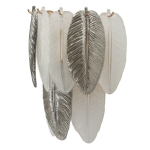 Aplique de pared Leafy de vidrio y hierro plateado blanco 24x15x29 cm 3xE14