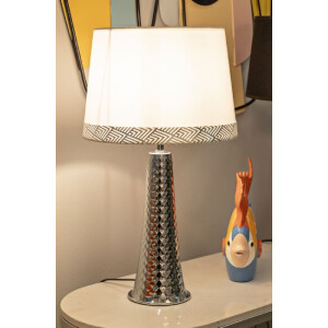 Lámpara de mesa Tower Mauro Ferretti plateada y blanca Ø 30x54 cm E27