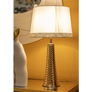 Lámpara de mesa Tower de hierro y tela oro blanco Ø 30x54 cm E27