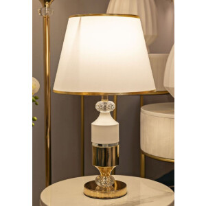 Lámpara de mesa Gipsy de hierro y tela dorado blanco Ø 30x52 cm E27